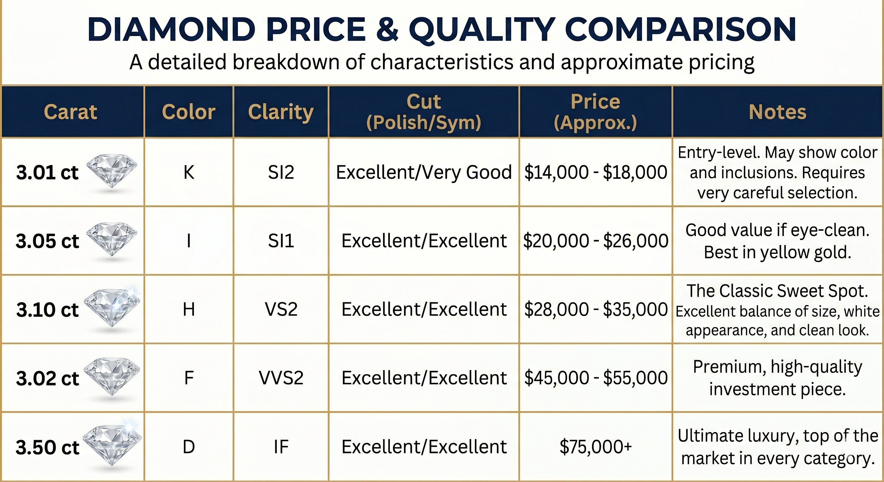 3 carat diamond price and quality comparison